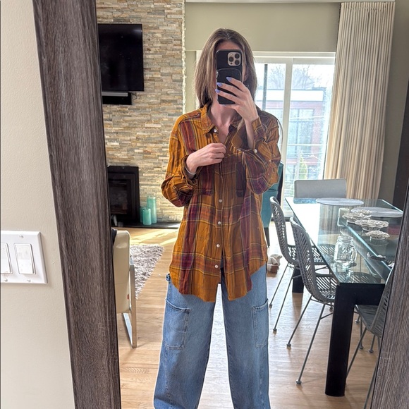 Plaid Button-Up Shirt and Olive Tank Top - Picture 3 of 3